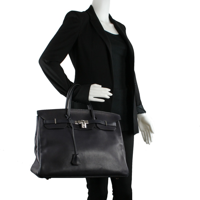 Hermes Birkin 40 in blue leather - Detail D1