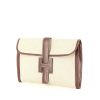 Hermes clutch Jige in beige canvas and burgundy leather - 00pp thumbnail