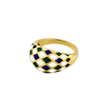 Bague époque années 60 en or jaune et émail tricolore