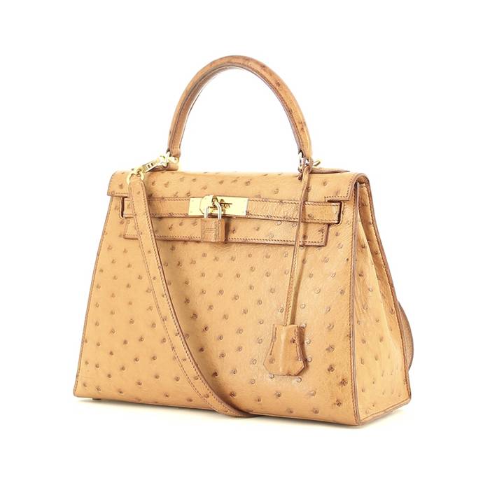 Hermes Kelly 28 Cognac in Ostrich Leather and gold hardware