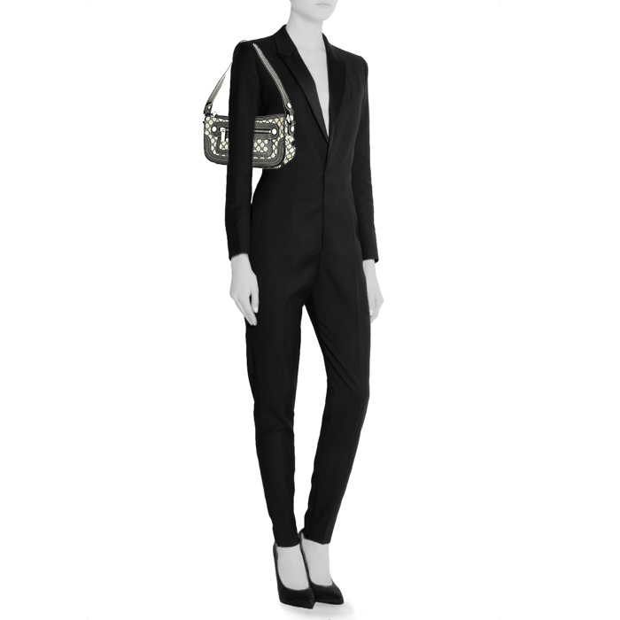 Sac en toile monogram grise et cuir noir - Detail D1