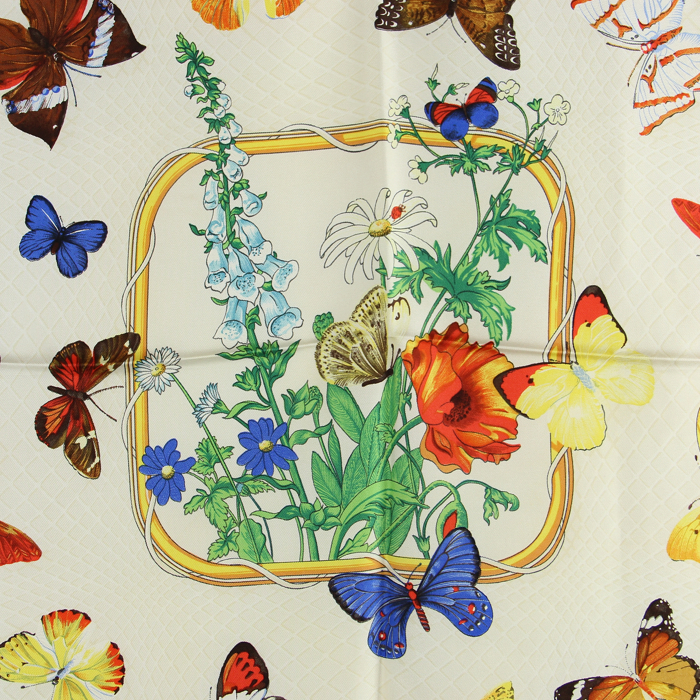 Hermès beige and blue silk twill scarf "Farandole"  - Detail D2