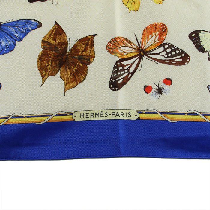 Hermès beige and blue silk twill scarf "Farandole"  - Detail D3
