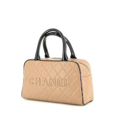 Vintage Chanel Beige CC Bowler Timeless Boston Caviar Quilted Leather  Satchel Bag