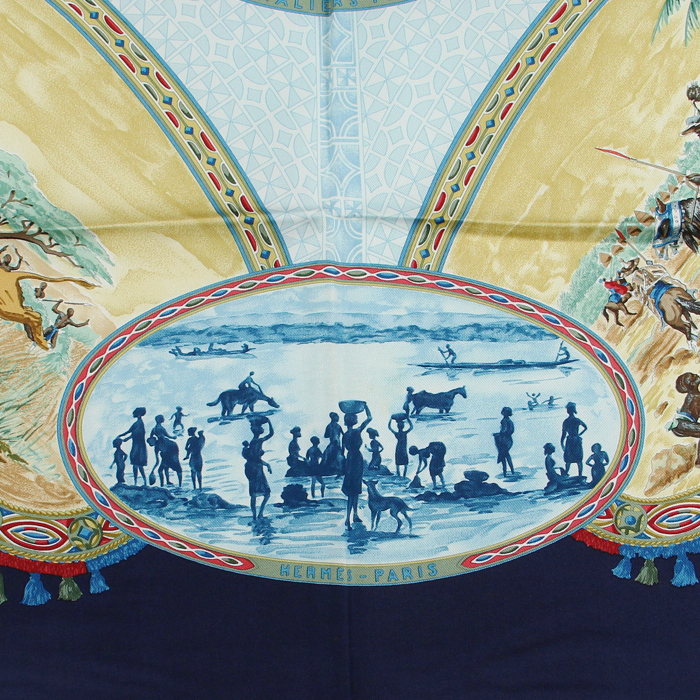 Foulard Hermès Carre Hermes - Scarf in twill di seta nera e beige - Detail D1