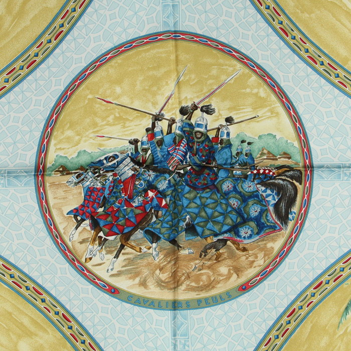 Foulard Hermès Carre Hermes - Scarf in twill di seta nera e beige - Detail D2