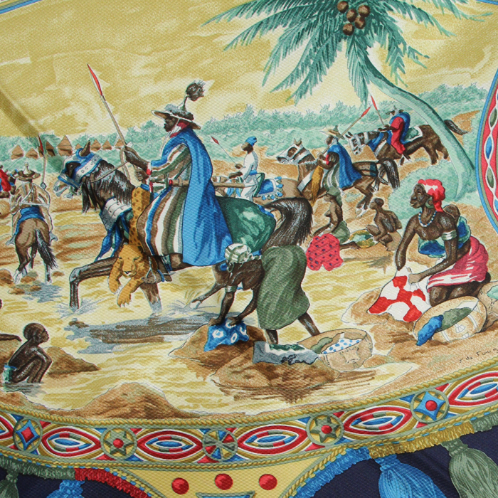 Foulard Hermès Carre Hermes - Scarf in twill di seta nera e beige - Detail D3