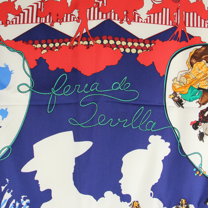 Foulard quadrato Hermes Carre Hermes in twill di seta rossa e blu - Detail D2