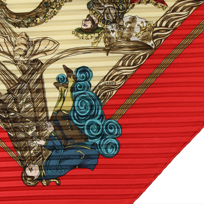 Hermès carré en twill de soie rouge et beige plissé "Au fil de la soie" - Detail D2