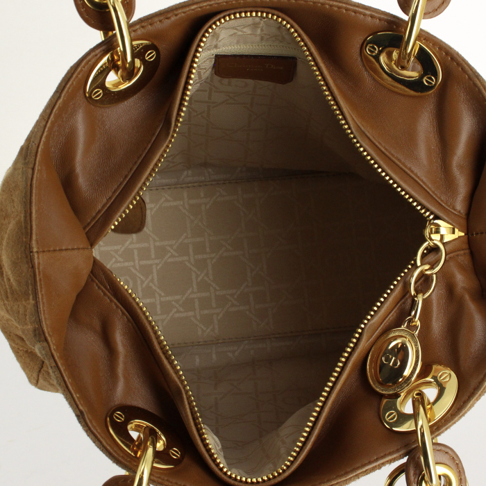 Borsa Lady Dior modello piccolo in camoscio marrone - Detail D3