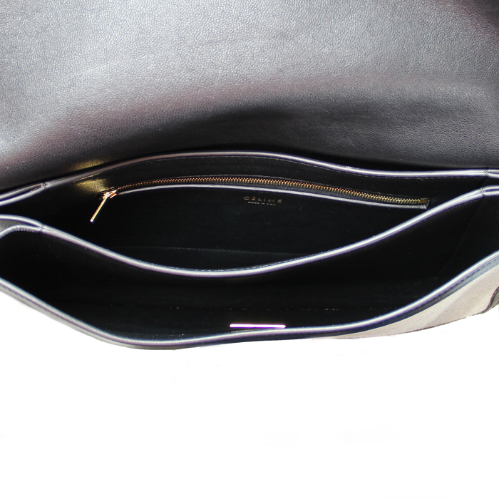 Sac porté épaule en toile beige et cuir noir - Detail D2