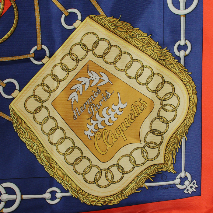 Pañoleta cuadrada Hermès Carre Hermes - Scarf en sarga de seda roja y azul - Detail D1