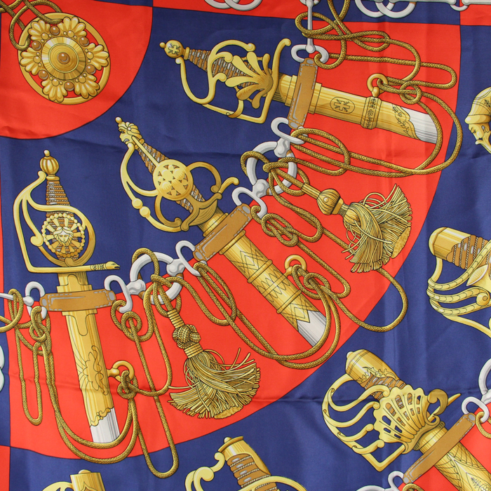 Foulard quadrato Hermès Carre Hermes - Scarf in twill di seta rossa e blu con motivo - Detail D2