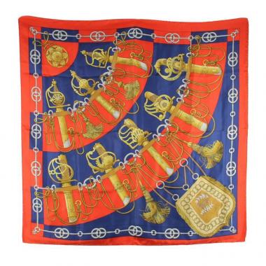Foulard quadrato Hermès Carre Hermes - Scarf in twill di seta rossa e blu con motivo