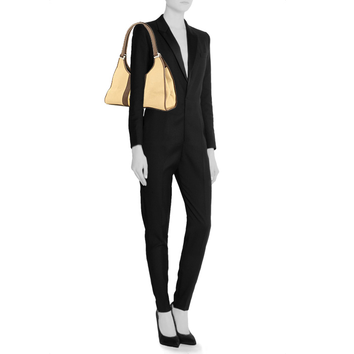 Bolso de mano Gucci Bardot en lona beige y cuero marrón - Detail D1