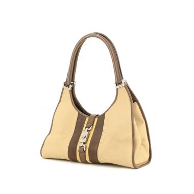 Gucci Bardot handbag in beige canvas and brown leather