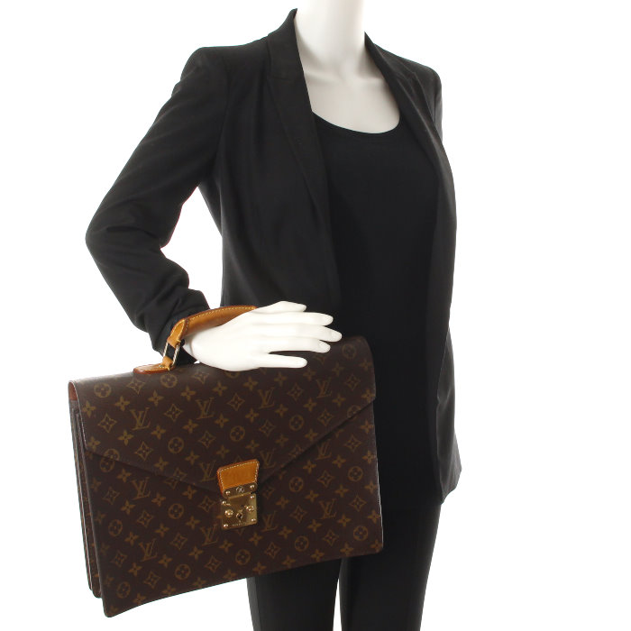 Louis Vuitton porte-documents en toile monogram et cuir naturel - Detail D1