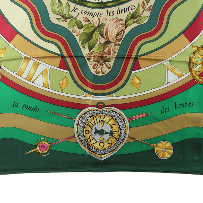 Foulard Carre Hermes in twill di seta verde rossa e nera con motivo - Detail D4