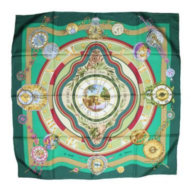 Hermes Carre Hermes scarf in green, red and black twill silk