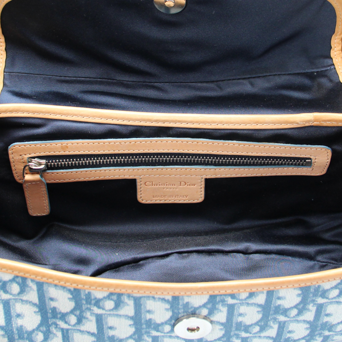 Sac à main en toile monogram bleue et cuir naturel - Detail D3