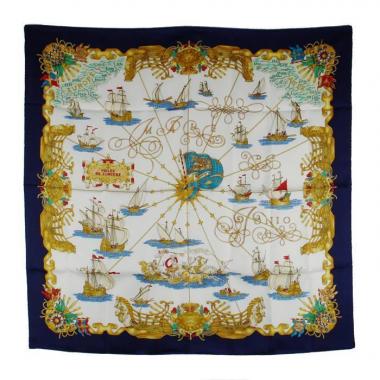Hermes Carre Hermes scarf in blue, white and yellow twill silk