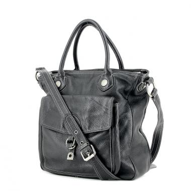 Shoulder bag in black grained leather