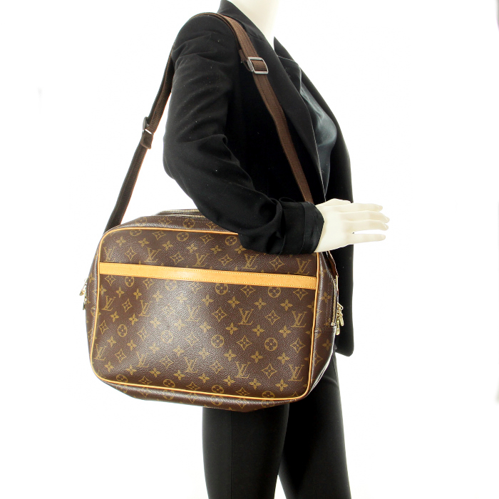 Borsa Reporter modello grande in tela monogram cerata e pelle - Detail D1