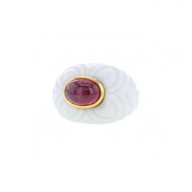 Bulgari bague Chandra en céramique blanche et tourmaline rose