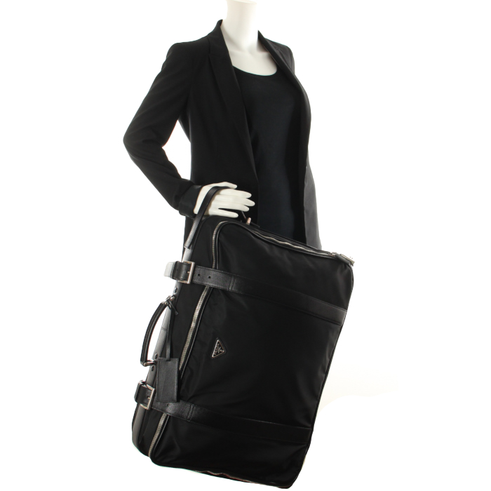 Prada Sac de voyage 60 cm en toile et cuir noir - Detail D1