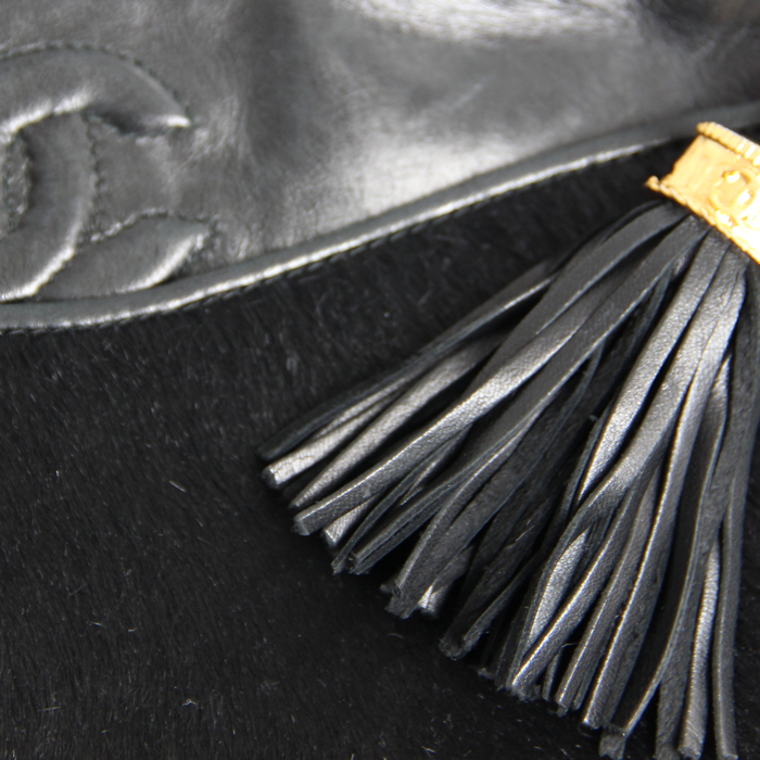 Sac à main Camera en cuir et poulain noir - Detail D2