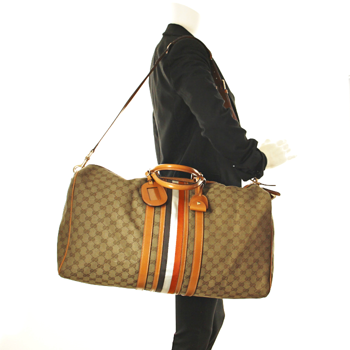 Gucci de voyage en toile monogram vert et cuir marron - Detail D1