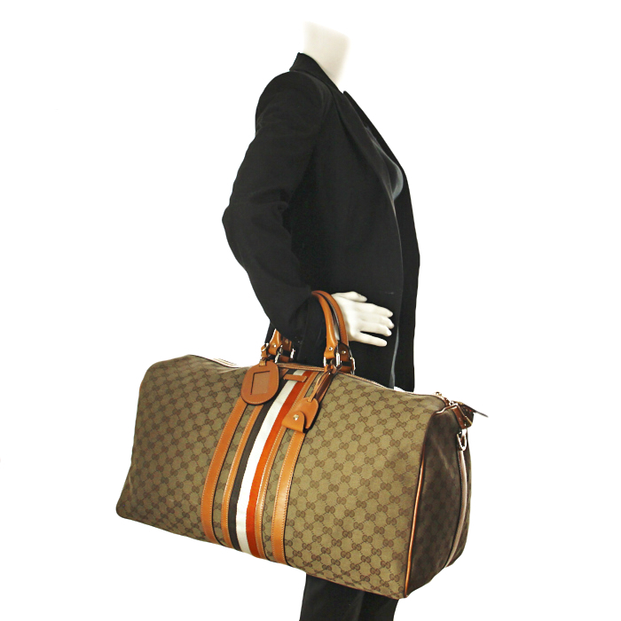 Gucci de voyage en toile monogram vert et cuir marron - Detail D2
