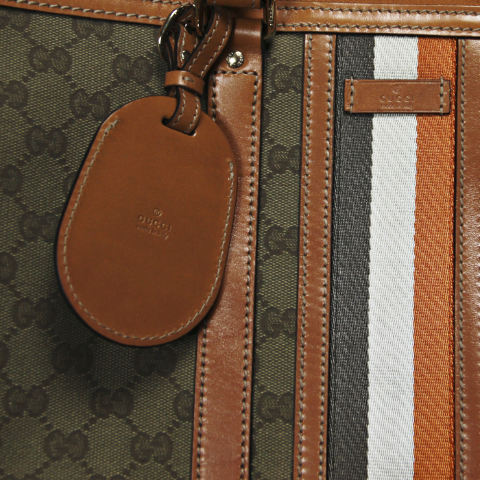 Gucci de voyage en toile monogram vert et cuir marron - Detail D5