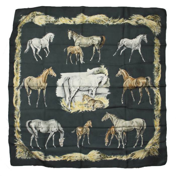 Hermes Carre Hermes carré scarf in khaki twill silk