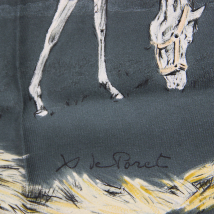 Hermes Carre Hermes carré scarf in khaki twill silk - Detail D3