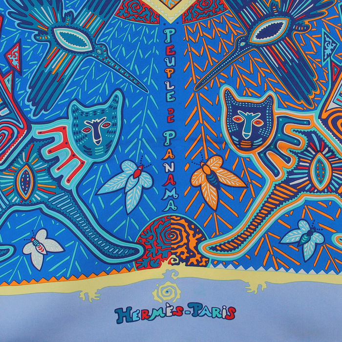 Hermes Carré in blue twill silk "Legende Kuna Peuple de Panama"  - Detail D1