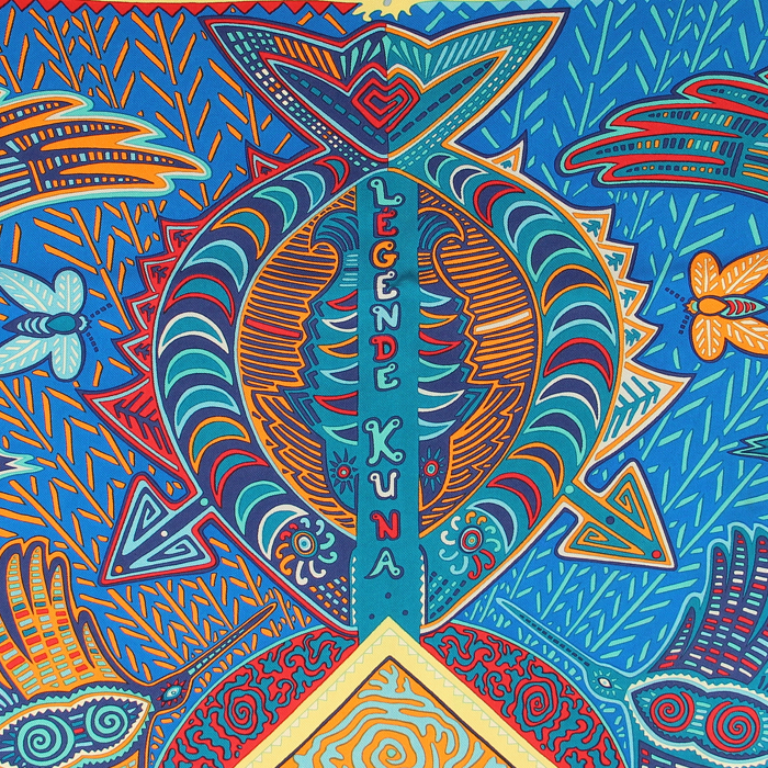 Hermes Carré en twill de soie bleu "Legende Kuna Peuple de Panama"  - Detail D2