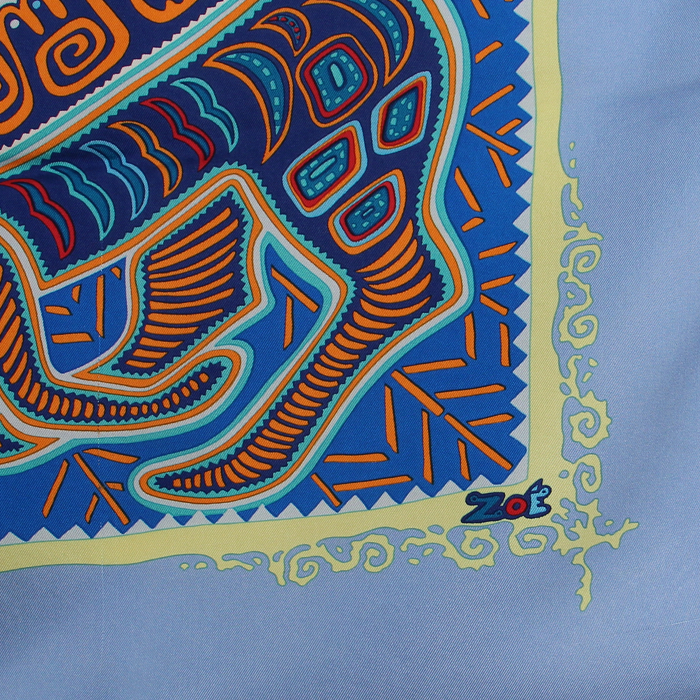 Hermes Carré en twill de soie bleu "Legende Kuna Peuple de Panama"  - Detail D3