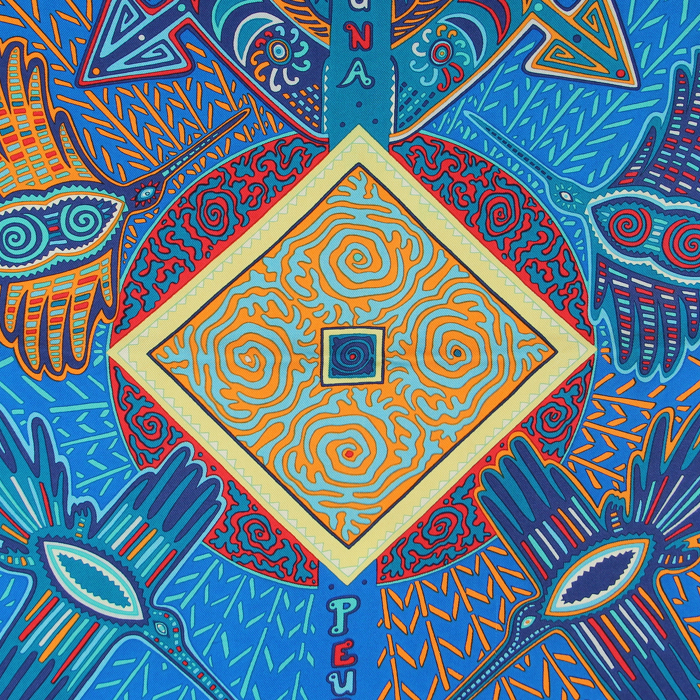 Hermes Carré en twill de soie bleu "Legende Kuna Peuple de Panama"  - Detail D4