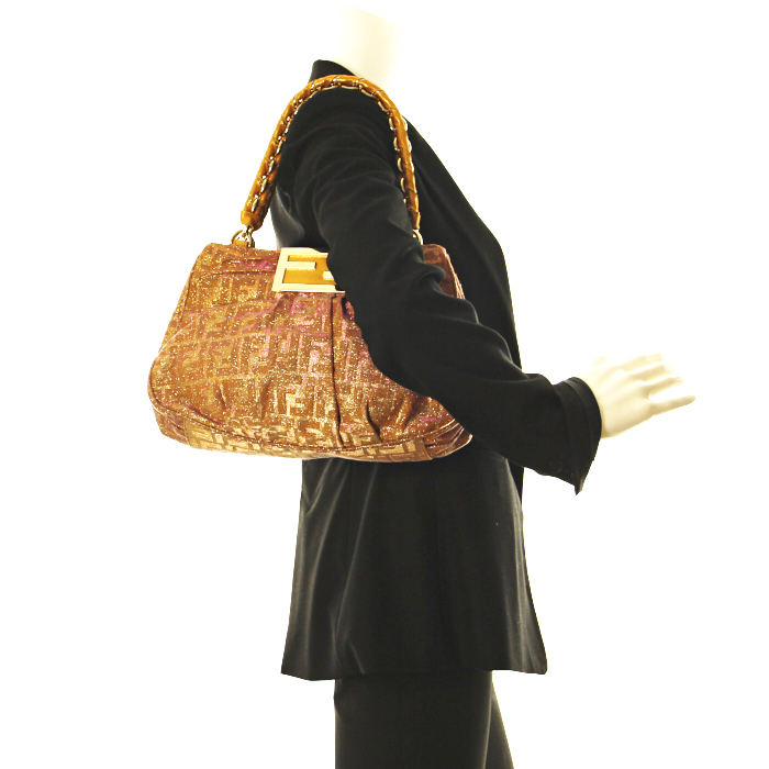 Sac à main en toile beige et rose - Detail D1