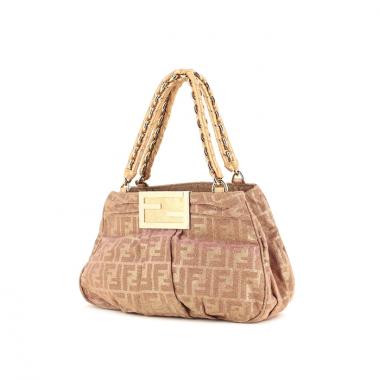 Bolso de mano en lona beige y rosa