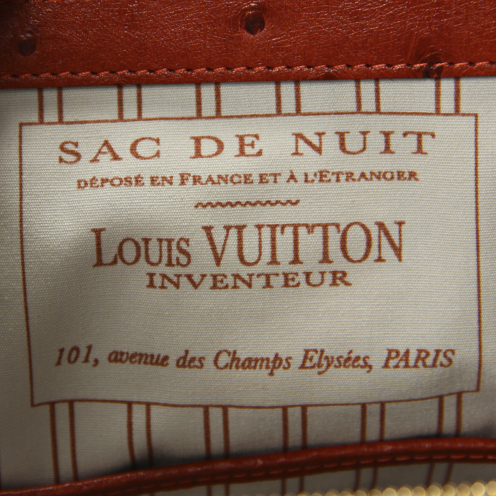 Bolso de mano en lona caqui y avestruz rojo anaranjado - Detail D3