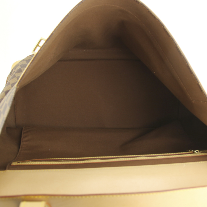 Greenwich large model travel bag in ebene damier canvas and natural leather - Detail D3