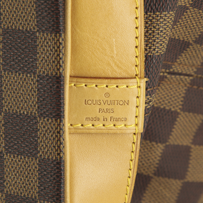 Sac de voyage Greenwich grand modèle en toile damier ébène et cuir naturel - Detail D4