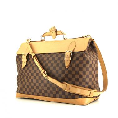 Sac de voyage Greenwich grand modèle en toile damier ébène et cuir naturel