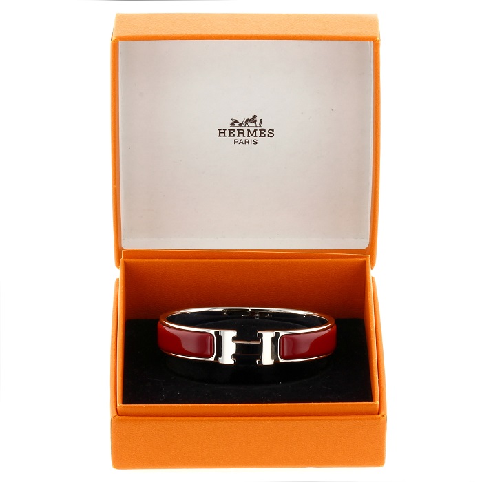 Hermès Bracelet Clic Clac H en palladium et émail rouge - Detail D1