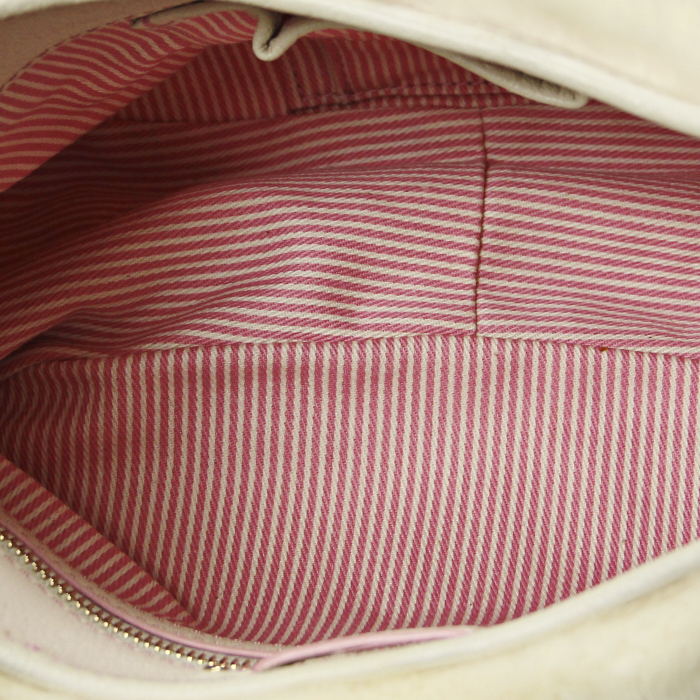 Bolso de mano Celine Vintage en lona Monogram rosa y cuero y piel blanco - Detail D2