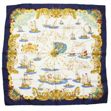 Hermes Carre Hermes scarf in blue, yellow and white twill silk