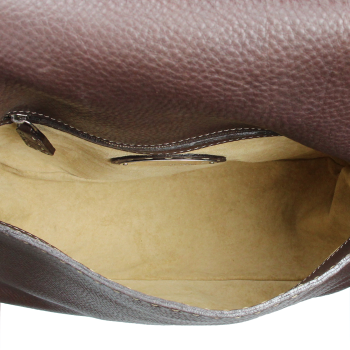 Fendi Selleria in brown grained leather and beige stitching - Detail D2