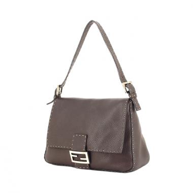 Fendi Selleria in brown grained leather and beige stitching